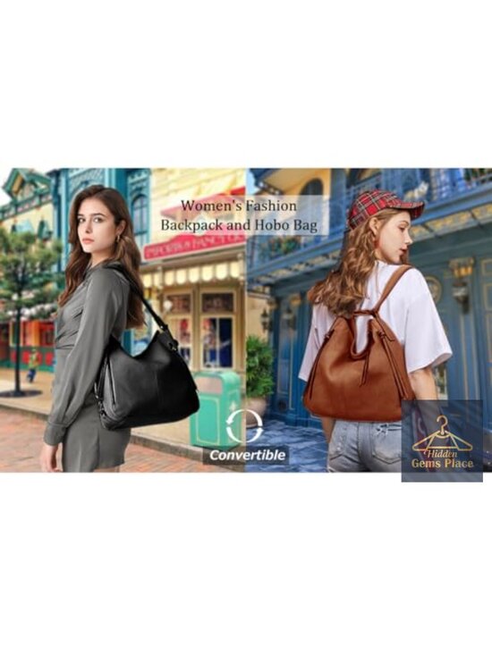 3-Piece Vegan Leather Convertible Backpack Hobo Crossbody Purse Set